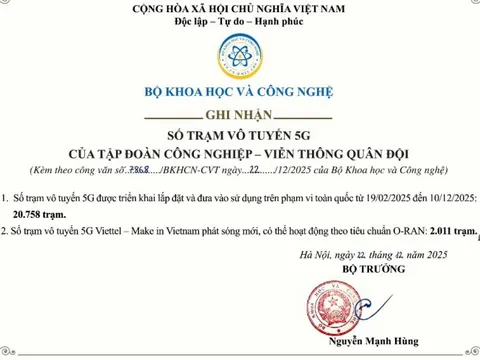 Bộ Khoa học và Công nghệ ghi nhận Viettel hoàn thành cam kết triển khai mạng 5G